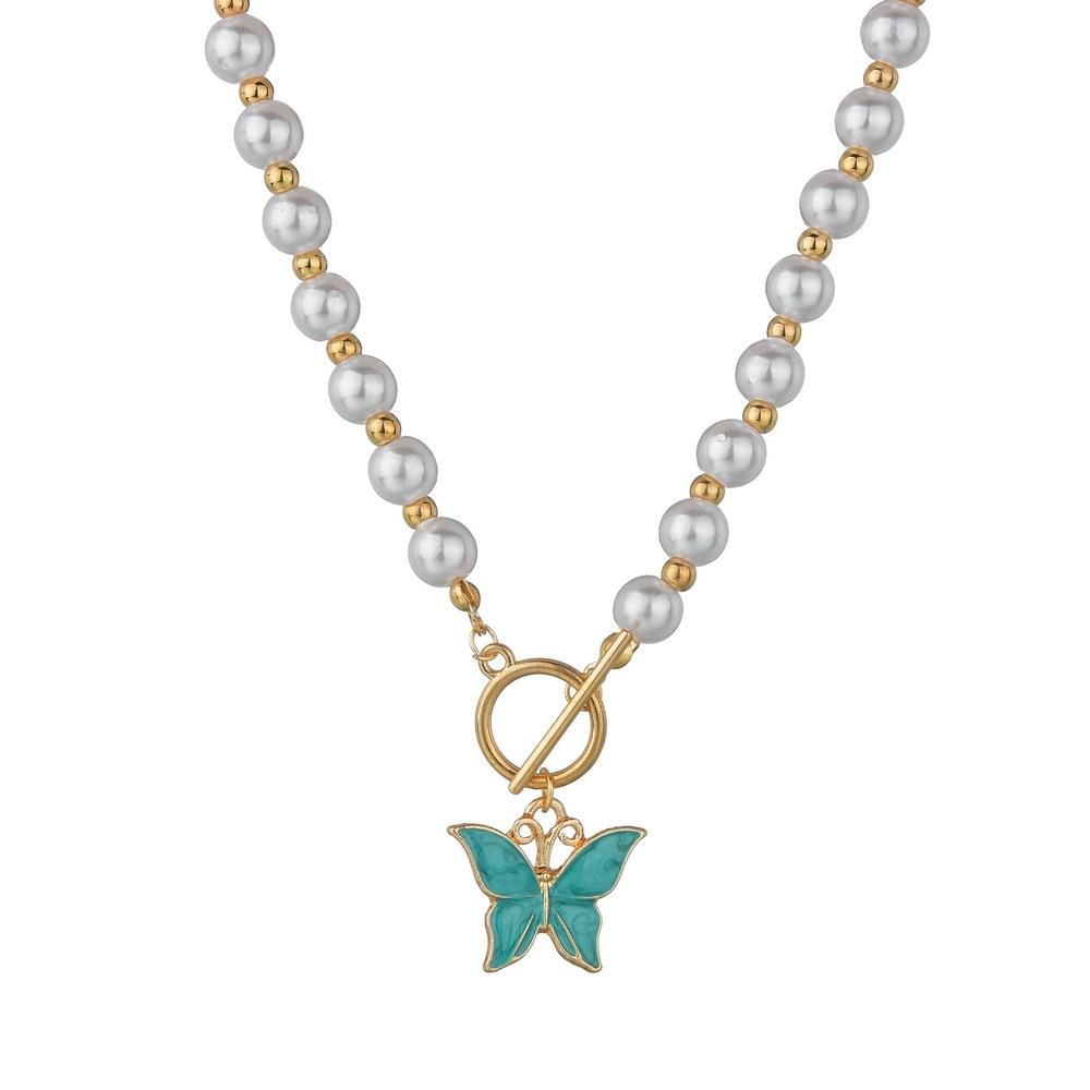 Simple Super Fairy Pearl Necklace Fashion Drop Oil Alloy Butterfly Necklace Ladies Jewelry