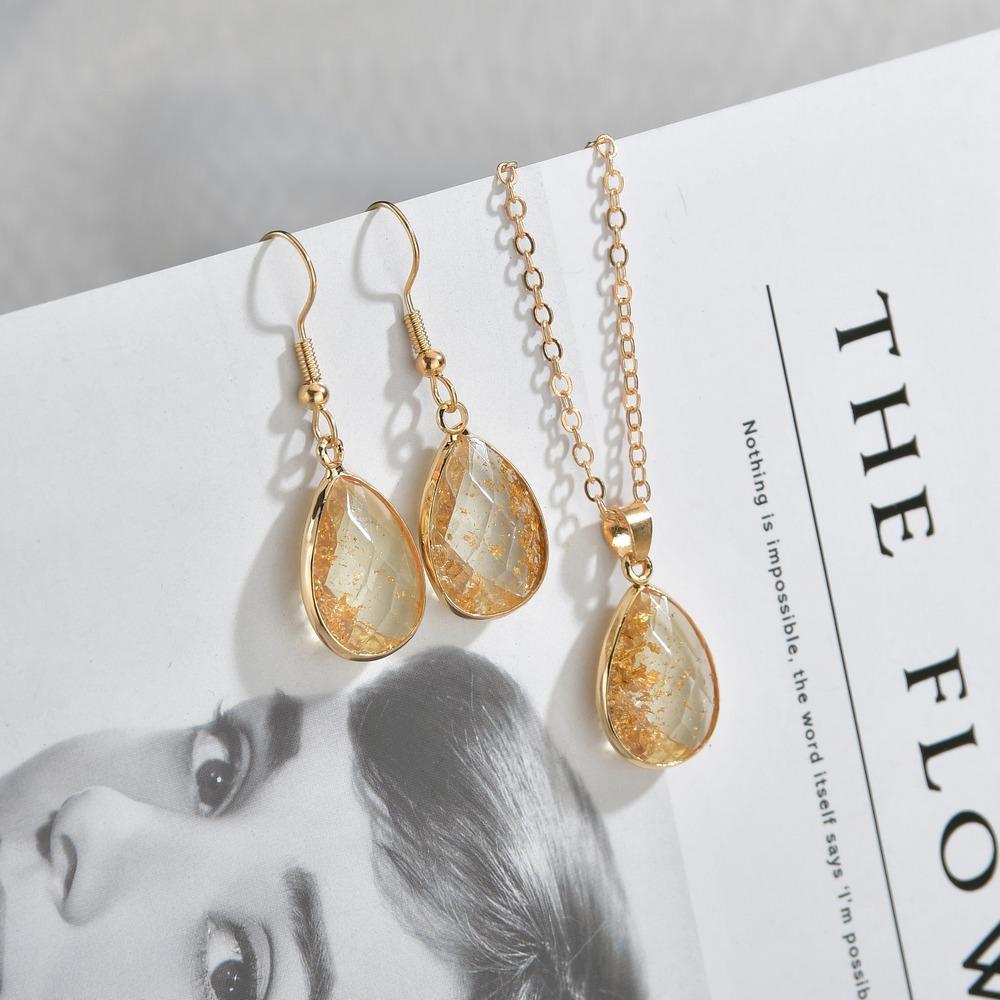 Accessories Fashion Vintage Resin Water Drop Necklace Earrings Set Ornament