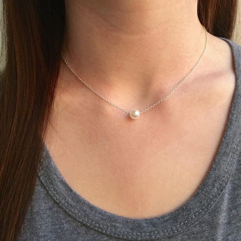 Ins cold chocker titanium steel plated 18K gold imitation pearl pendant necklace female clavicle necklace