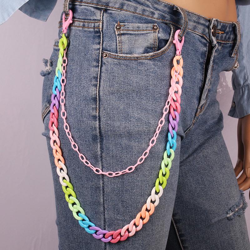 Candy Color Double Layer High Street Retro Colored Resin Ultralight Pant Chain Chain Hanging Chain Street Jeans