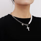 Jewelry Stitching Chain Imitation Pearl Cross Fritillary Pendant Necklace Sweater Necklace Women