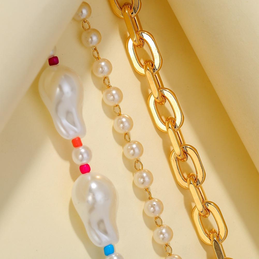 Bohemian three-layer baroque special-shaped pearl color rice bead mix and match bracelet personalized retro jewelry