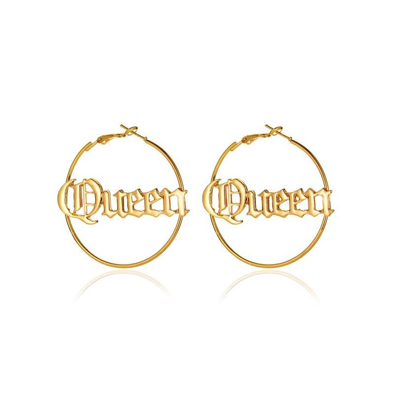 Personality exaggerated round letter earrings cold atmosphere queen queen earrings accessories