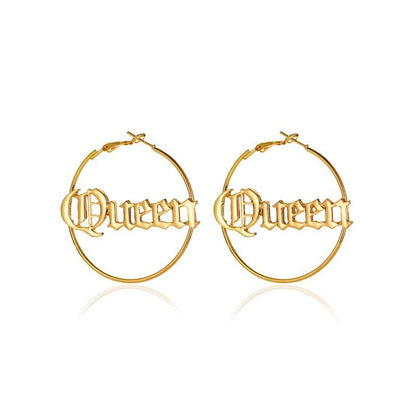 Personality exaggerated round letter earrings cold atmosphere queen queen earrings accessories