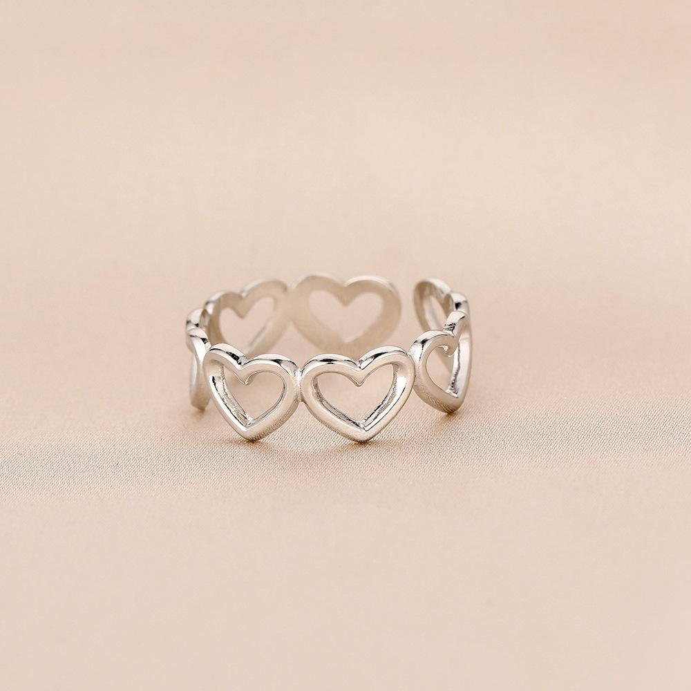 ins stainless steel hollow love design open ring fresh sweet simple fashion ladies ring