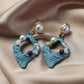 Retro Blue Rhombus Hollow Pearl Gravel Earrings Simple Diamond Temperament Irregular Geometric Earrings
