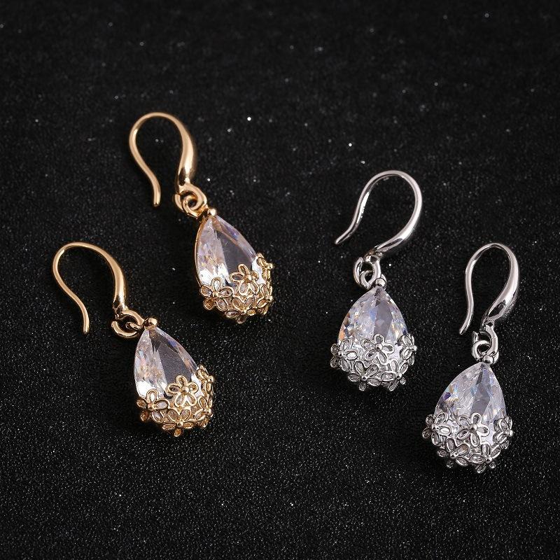 Drop Shape Zircon Silver Plated Alloy Earrings Alloy Delicate Flower Hollow Earrings Ornaments