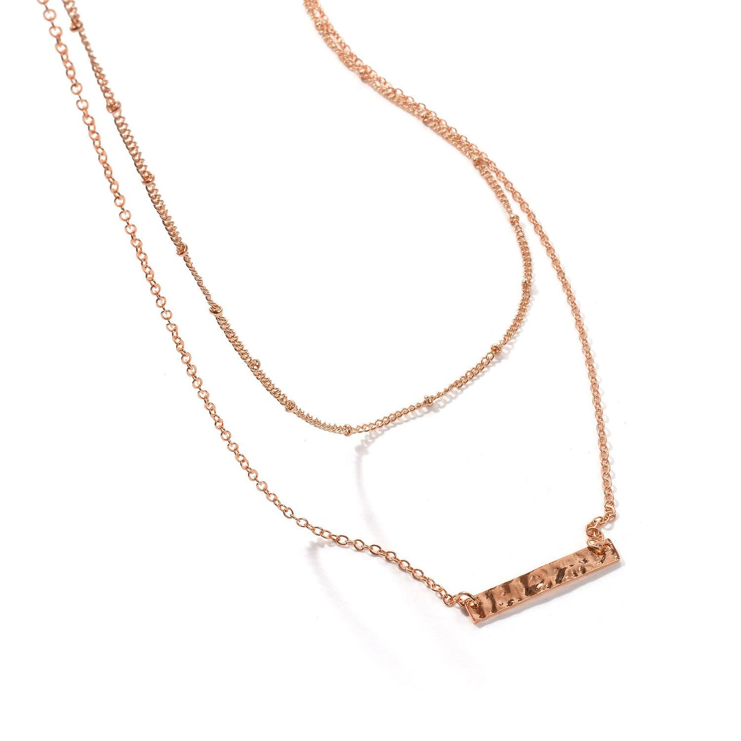 Jewelry Irregular One-word Horizontal Strip Pendant Necklace Women's Double Bead Chain Necklace Clavicle Chain