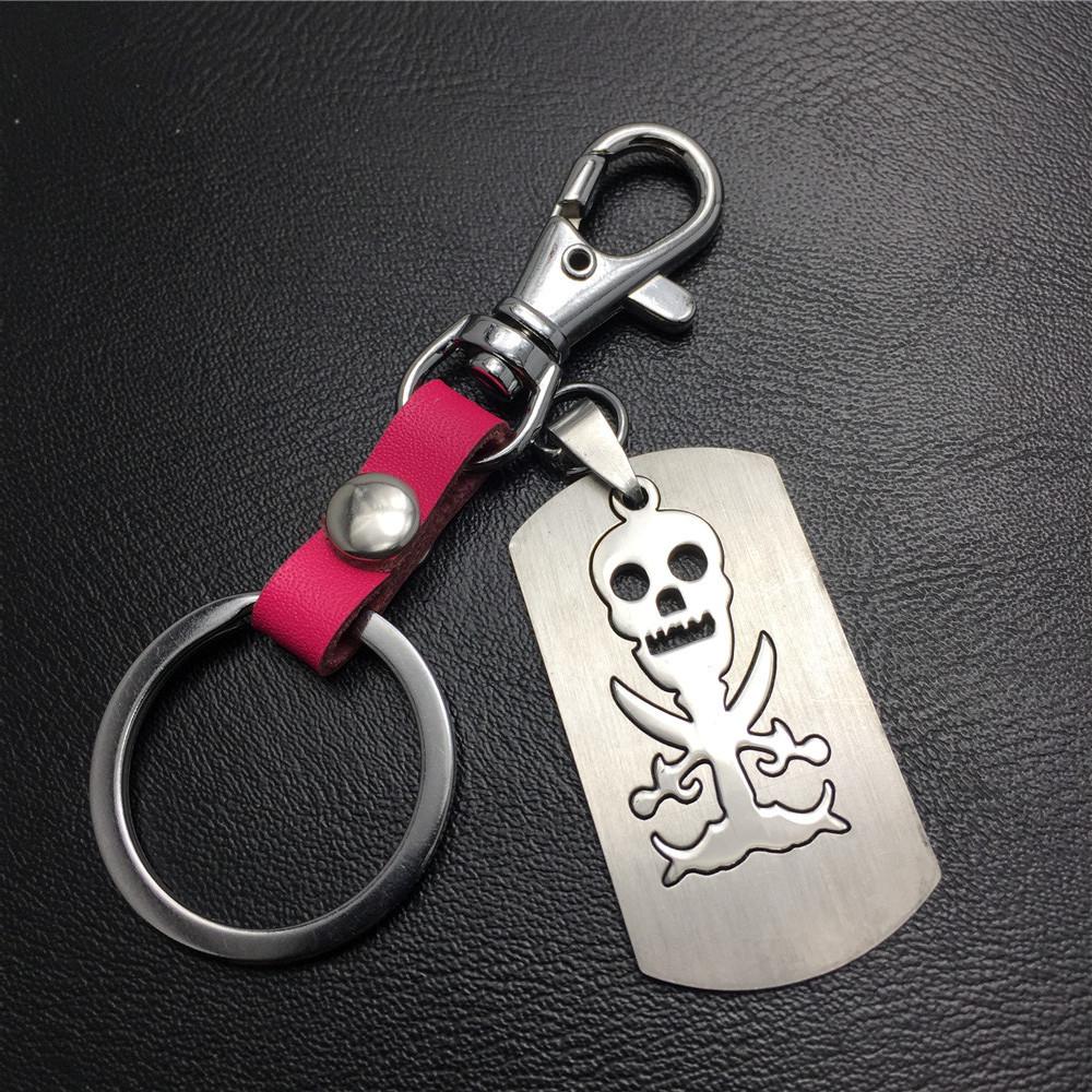 Double Skull Titanium Steel Pendant Pendant Stainless Steel Keychain Cowhide Waist Hanging Men's and Women's Jewelry