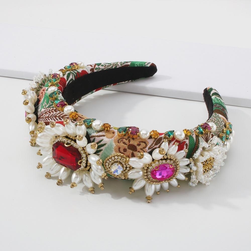 F3683 Baroque palace headband heavy industry diamond-encrusted fabric headband imitation pearl fashion light luxury hair accessories