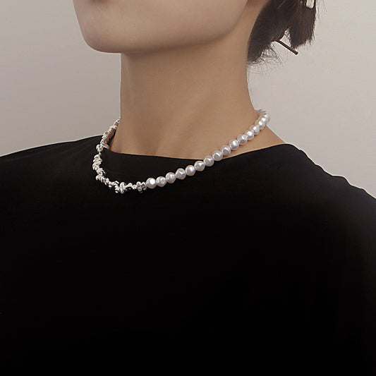 Jewelry broken silver a few taels irregular splicing pearl necklace sweater chain personality all-match trendy cool necklace
