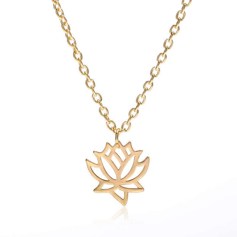 Fashion Simple Hollow Lotus Necklace Clavicle Chain Alloy Plating Three-color Lotus Jewelry Russian Jewelry