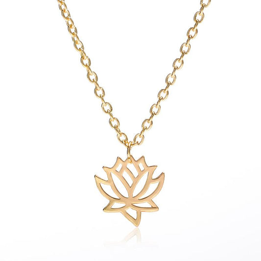 Fashion Simple Hollow Lotus Necklace Clavicle Chain Alloy Plating Three-color Lotus Jewelry Russian Jewelry