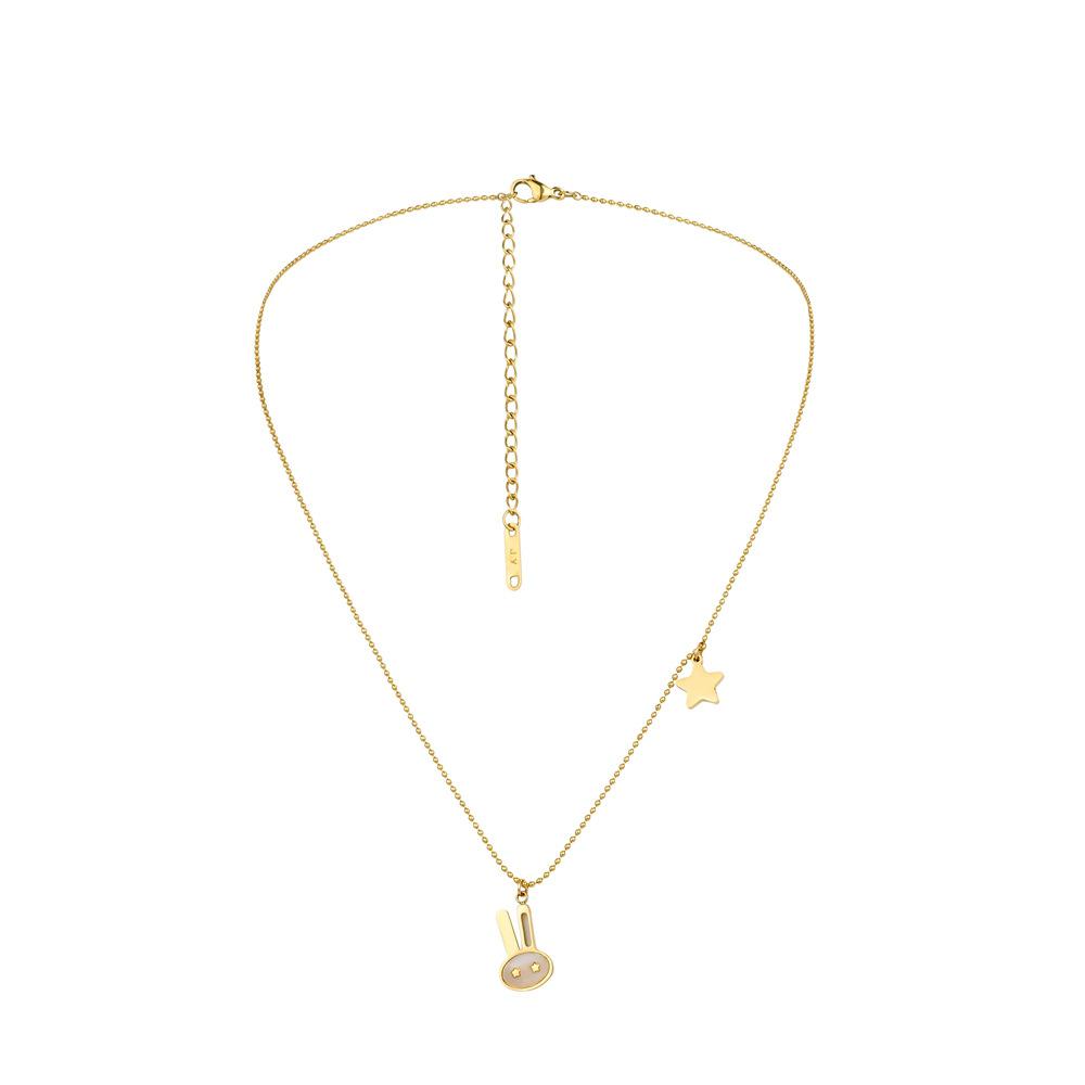 ins simple cute white rabbit stainless steel necklace five-pointed star rabbit head animal pendant star collarbone chain jewelry