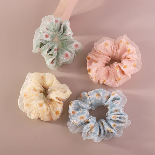 F479 double-layer fabric mesh hair ring small daisy printing sweet and cute commuting large intestine hair rope for age reduction