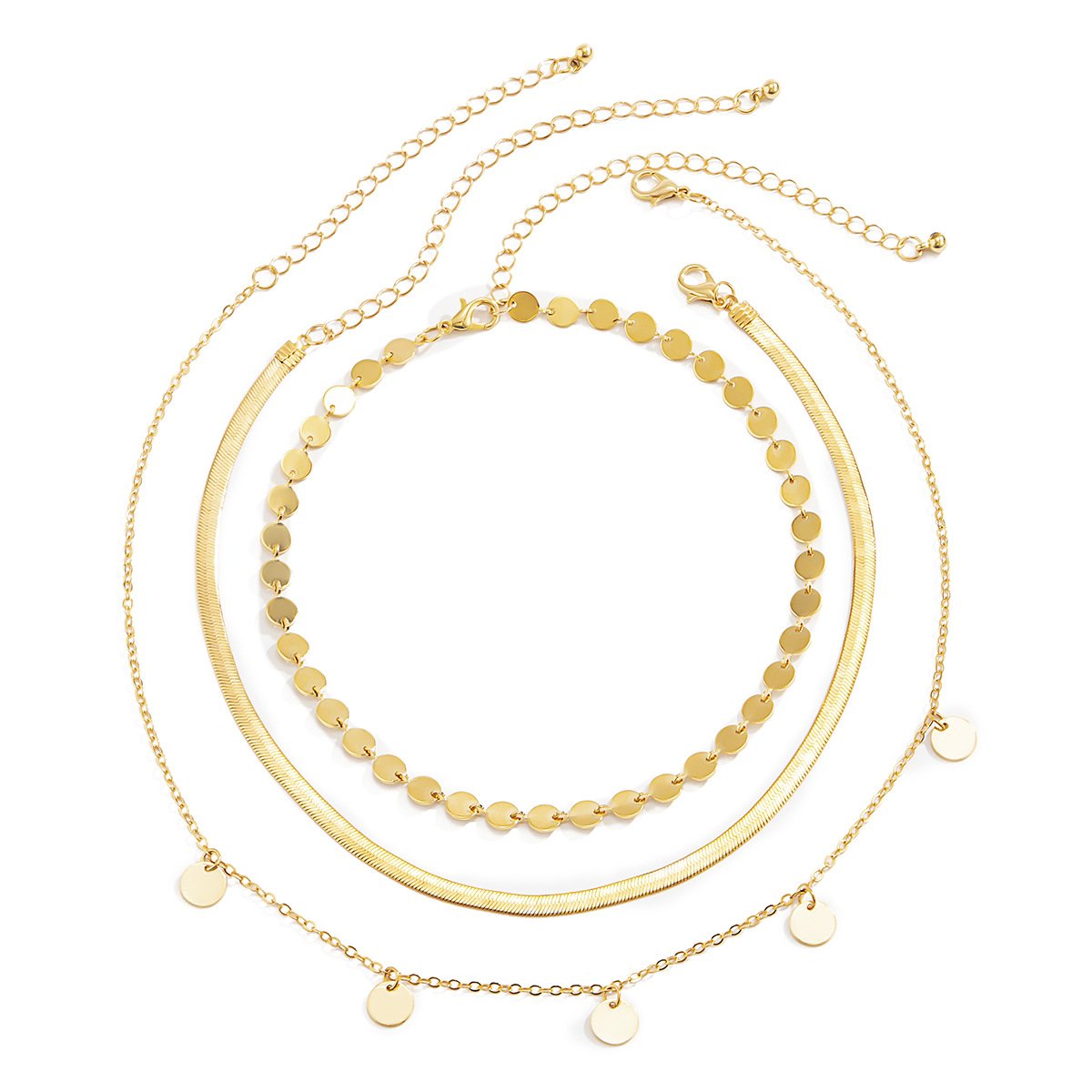 Fashion Simple Geometric Flat Snake Bone Chain Necklace Geometric Sequin Star Pendant Necklace Set