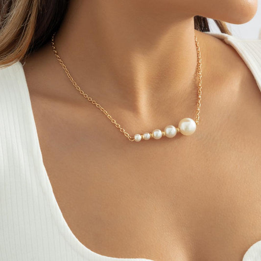 Jewelry simple niche imitation pearl necklace female all-match geometric arrangement beaded pendant necklace