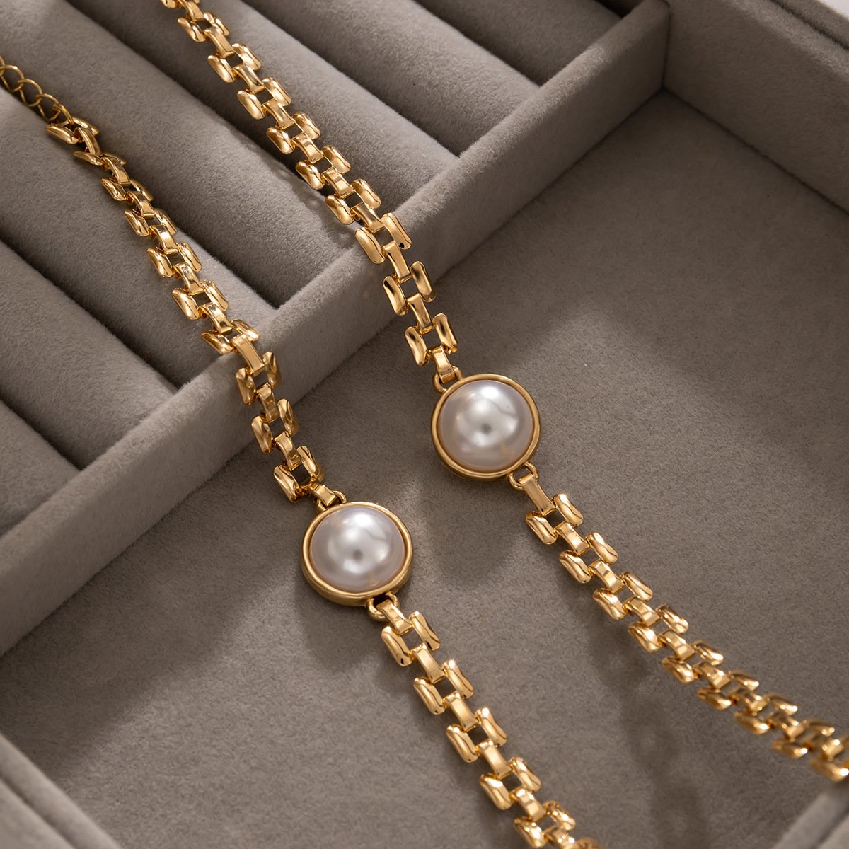 Jewelry Metal Texture Watch Chain Necklace Hip Hop Retro Inlaid Pearl Chain Clavicle Necklace
