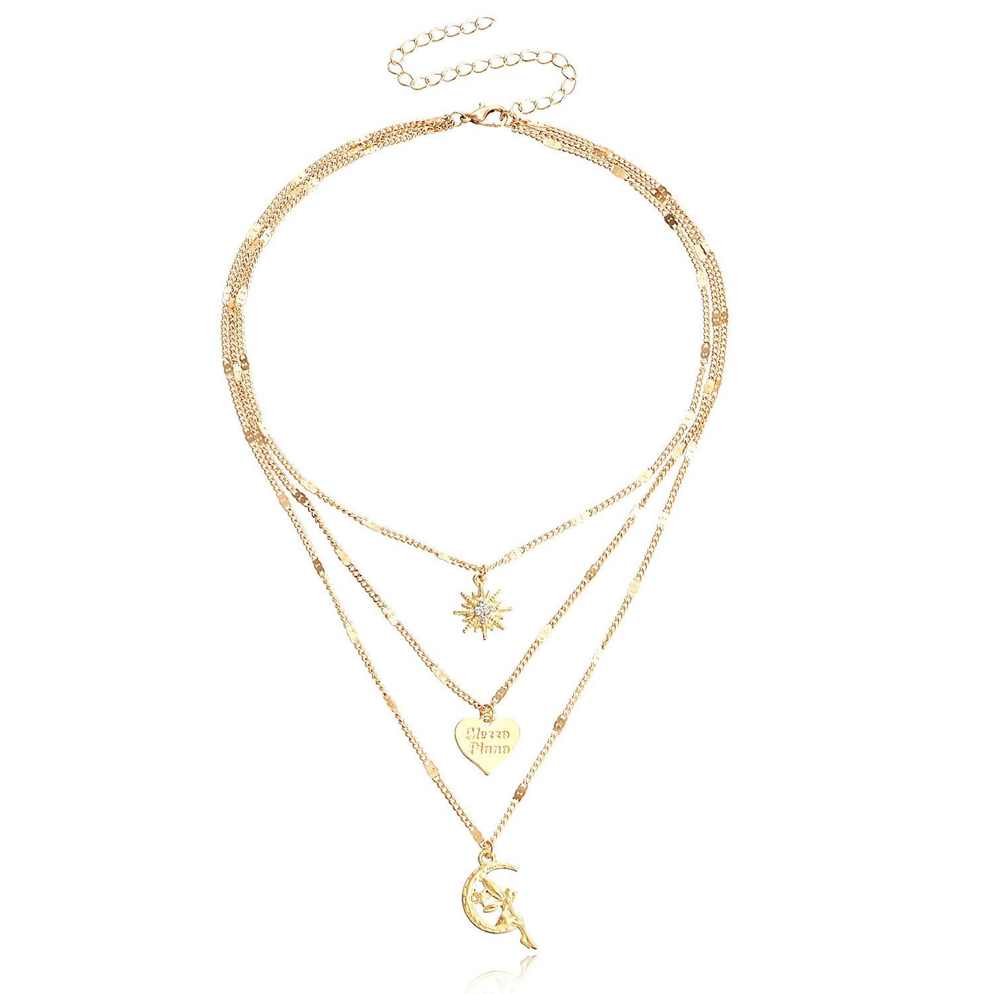 Jewelry fashion multi-layer gold retro love necklace niche design octagon clavicle chain