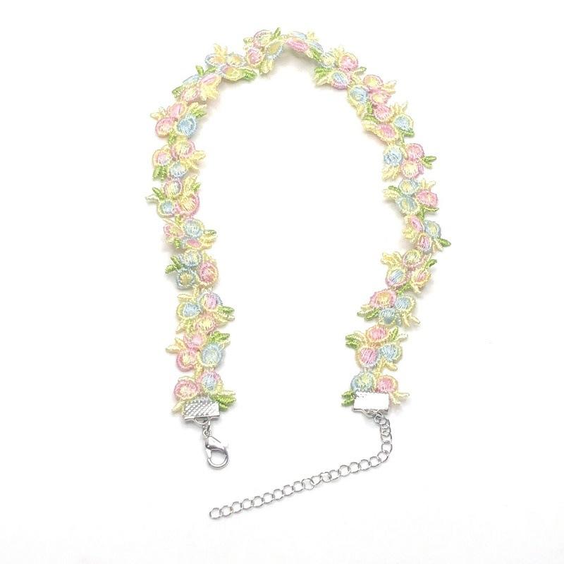 Jewelry Peach Pink Lace Necklace Embroidery Flower Necklace Collar Choker Necklace Clavicle Chain Female