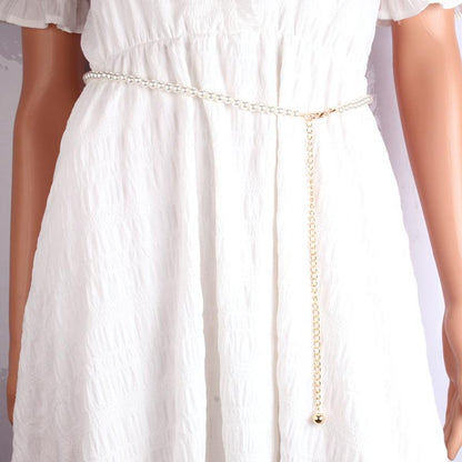 Women's Sweet Simple Dress Accessories Pearl Waist Chain Fashion Decorative Thin Belt Dress Waist Seal Waist Chain