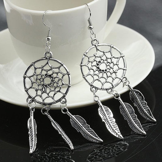 dreamcatcher feather earrings Pu Meng net earrings popular hollow earrings female