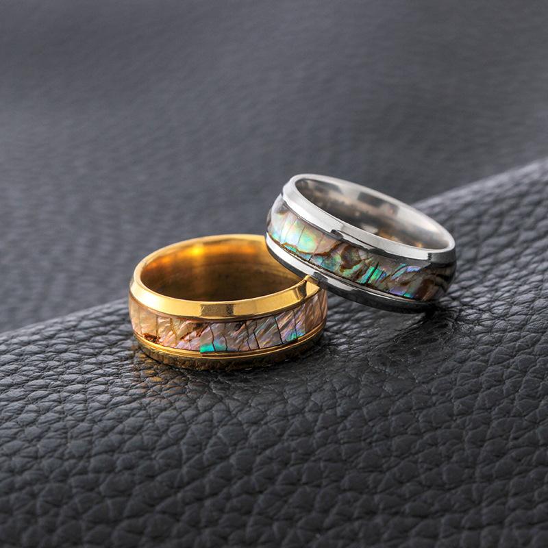 Fashion Stainless Steel Inlaid Colorful Shell Ring Popular Titanium Steel Ring Jewelry