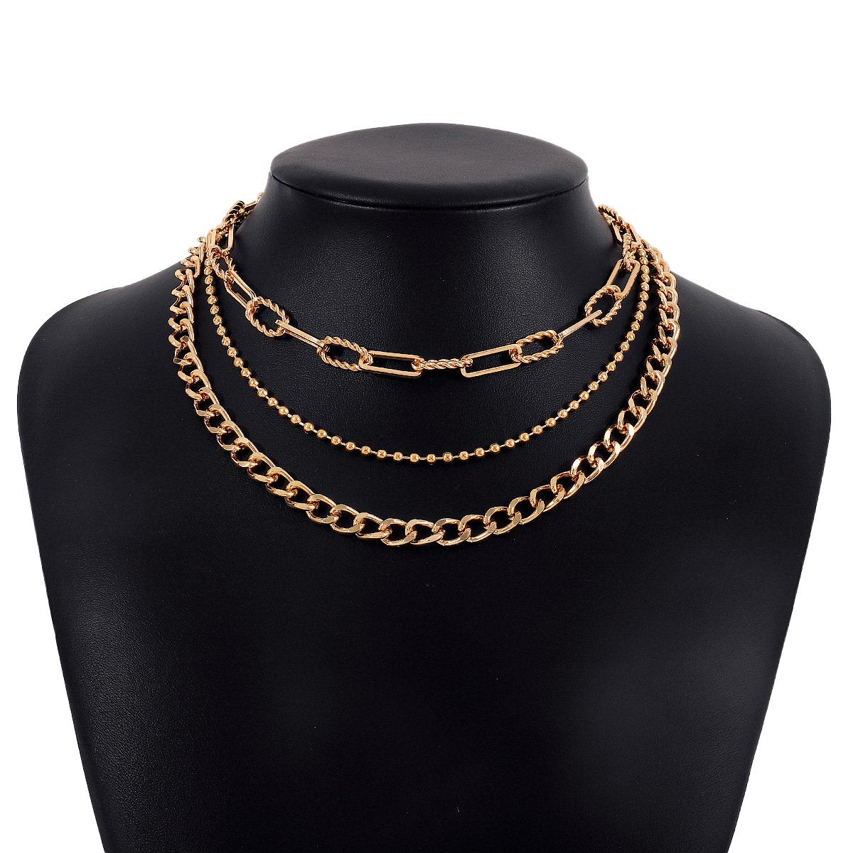 N127 Exaggerated Punk Hip Hop Necklace Stacked Chain Metal Texture Personality Geometric Necklace Female