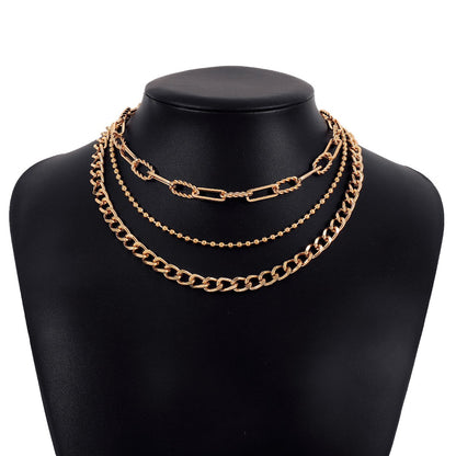 N127 Exaggerated Punk Hip Hop Necklace Stacked Chain Metal Texture Personality Geometric Necklace Female