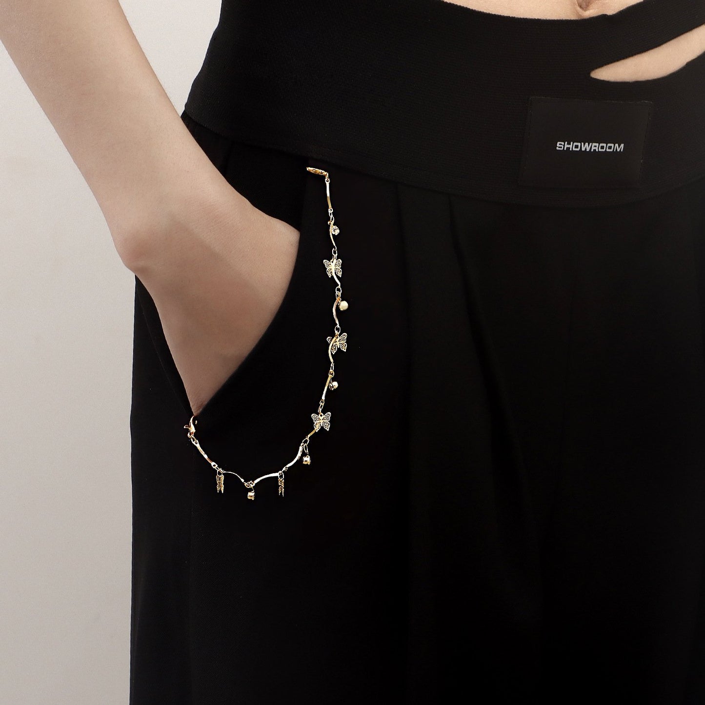Jewelry Exquisite Hollow Butterfly Zircon Diamond Pendant Pants Bag Chain Female Ins Splicing Metal Chain Clothing