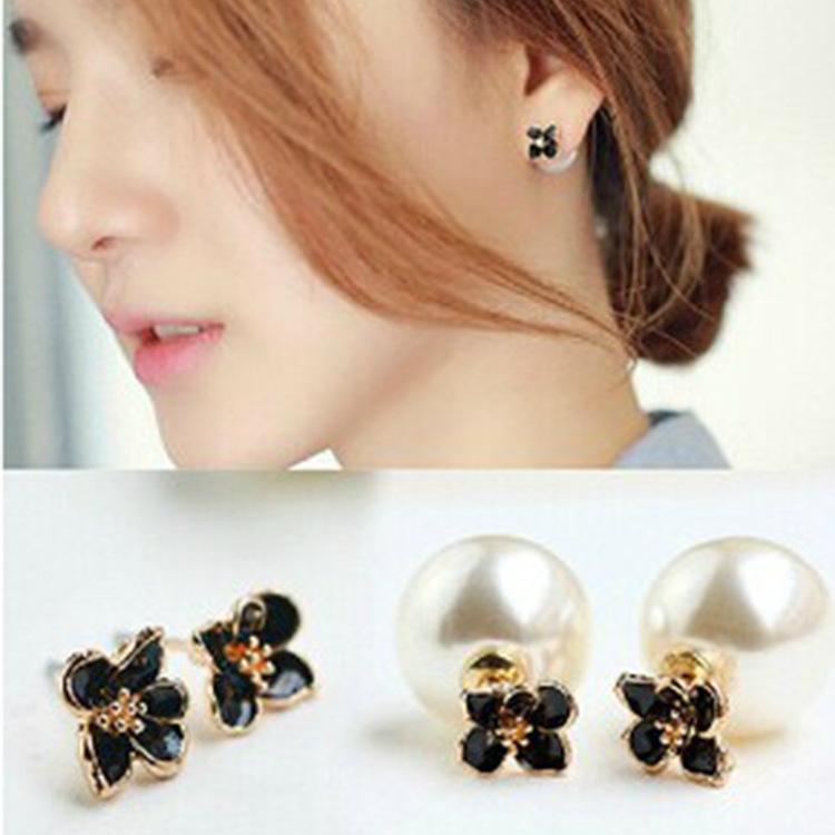 Double-sided wearing earrings temperament small Zou chrysanthemum flower pearl earrings stall earrings