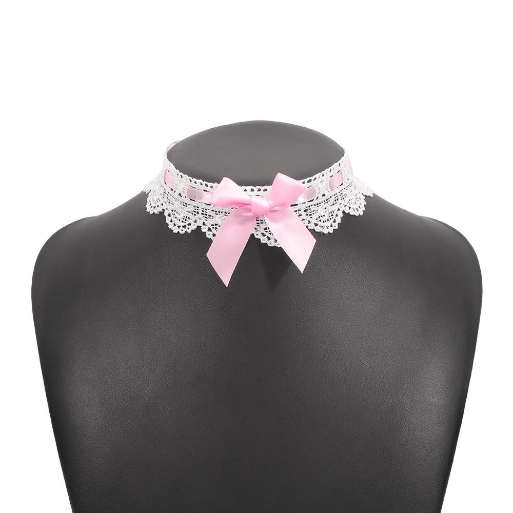 N9635 Fashion Temperament Short Necklace Lace Bow Simple Necklace Neck Fabric Creative Necklace
