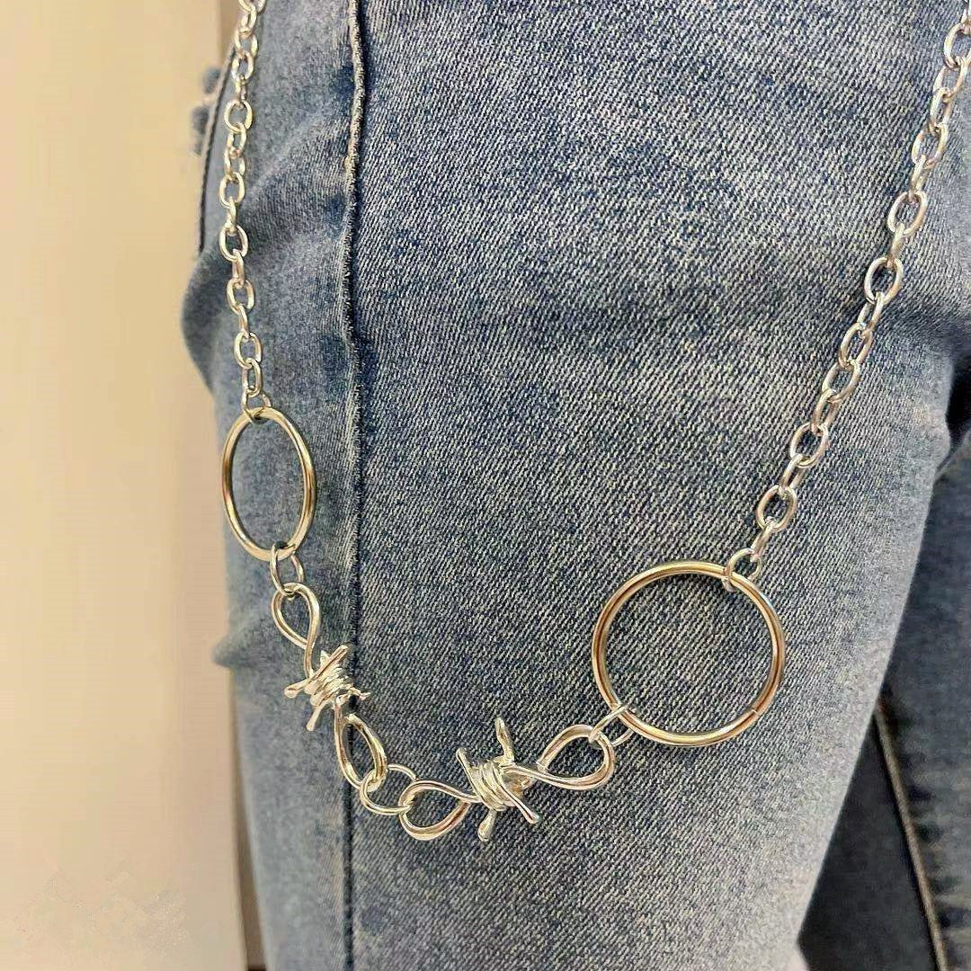 Guochao hip-hop tide brand prickly thorns pants chain ins men and women waist chain rock performance accessories personality ring pants chain