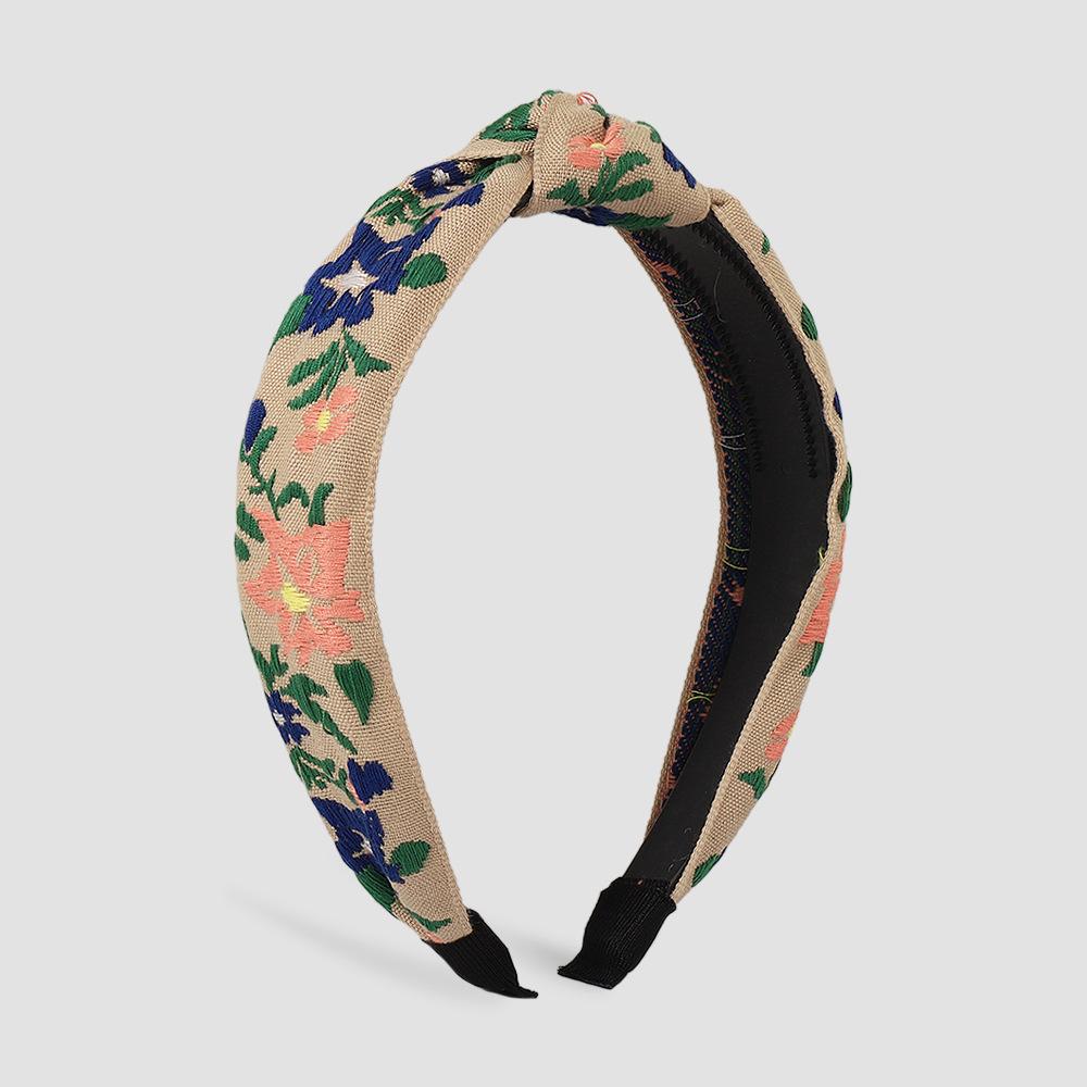 F3964 Simple Fabric Art Headband Small Fresh Knotted Sweet Hair Accessories Embroidered Leaves Flowers Fashion Headband