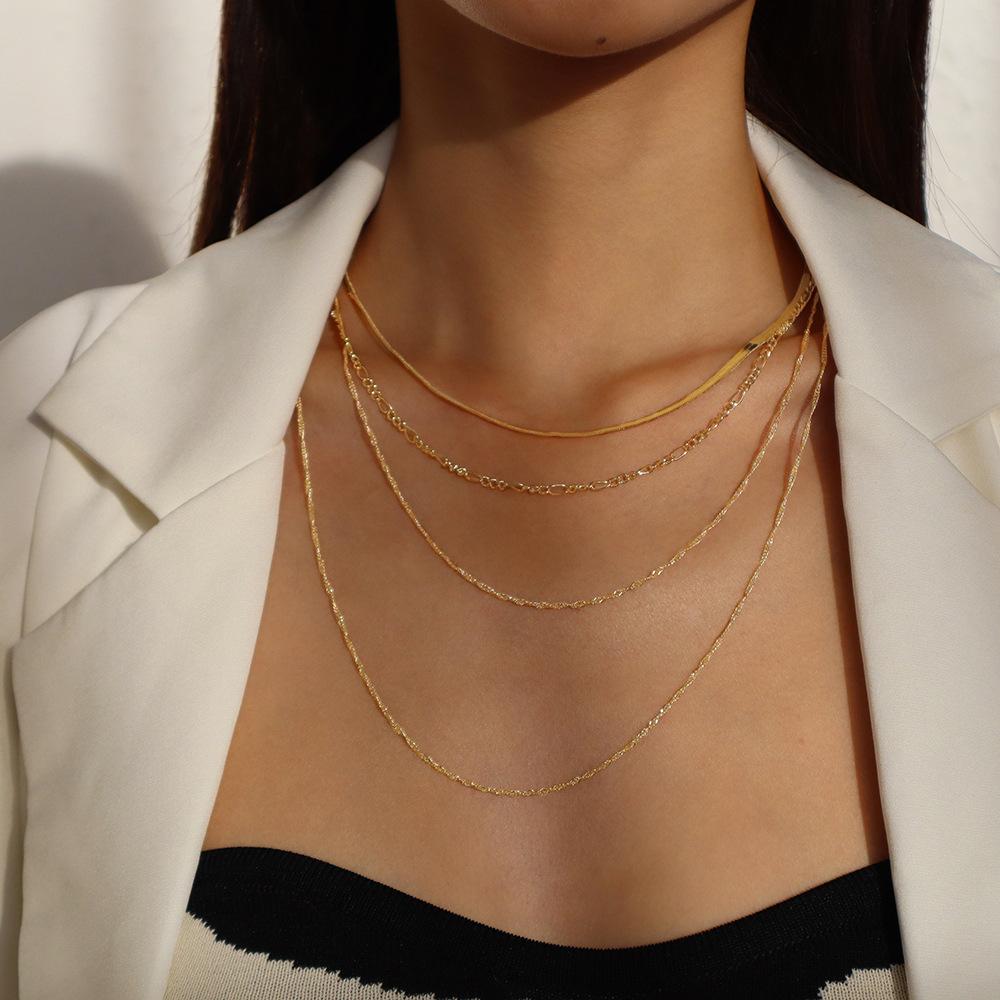 N9689 Jewelry Female Exaggerated Thin Chain Multi-Layered Necklace Simple Snake Bone Chain Retro Necklace