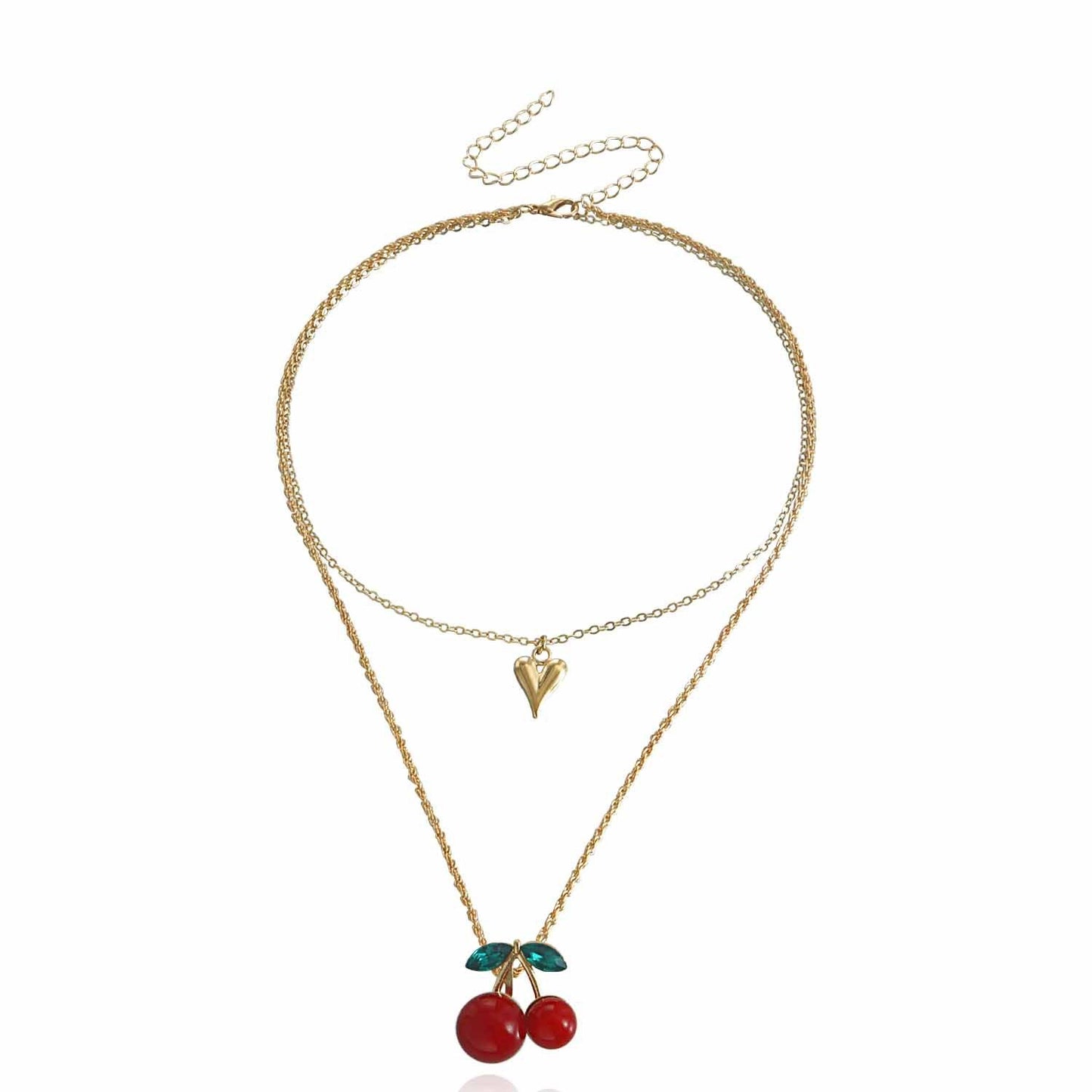 Jewelry exaggerated red big cherry multi-layer heart pendant necklace female choker