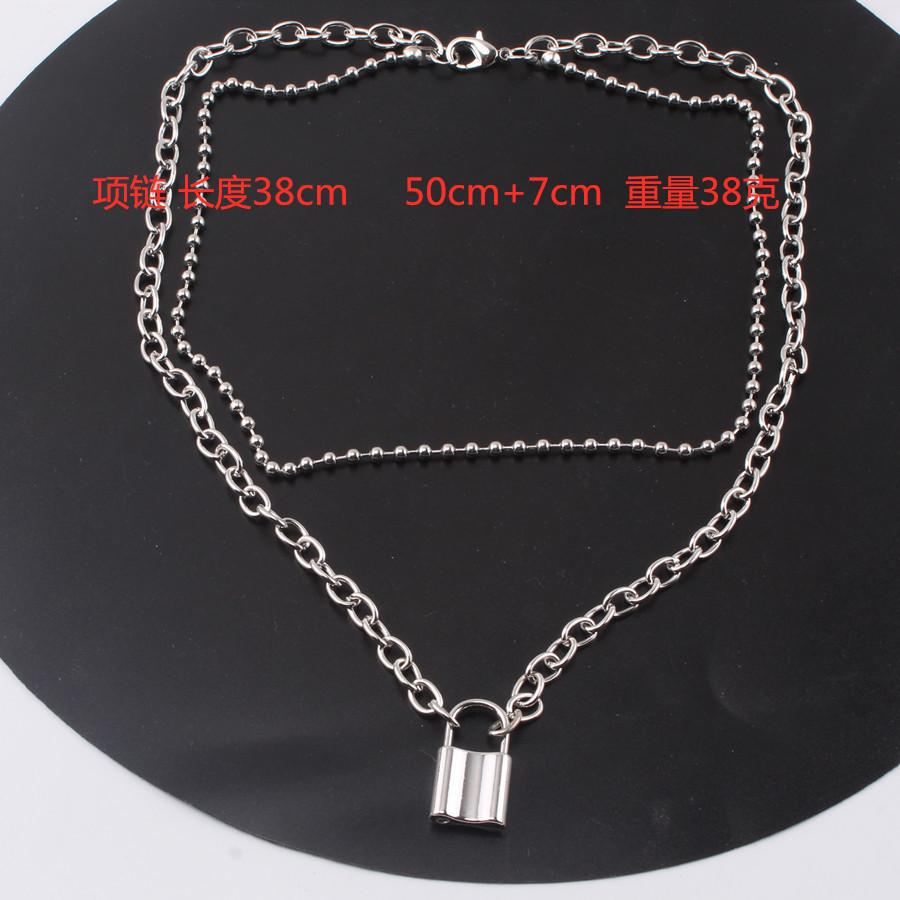 INS retro cold lock with key multi-layer necklace bead chain trendy hip-hop collarbone necklace