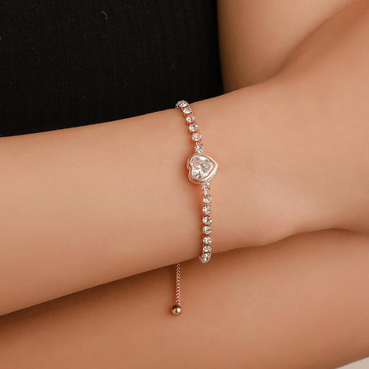 Fashionable Rose Gold Heart Zircon Bracelet Small Fresh Simple Diamond Ladies Bracelet Bracelet