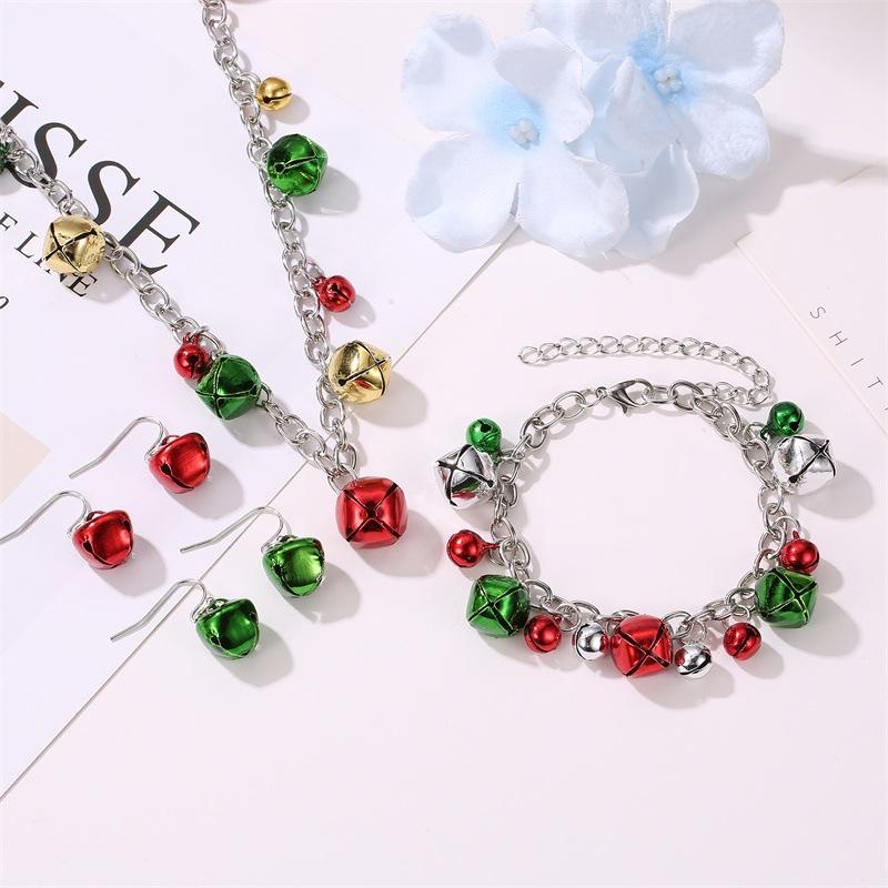 Christmas Necklace Set Jewelry Colorful Bells Necklace Bracelet Earrings Christmas Ornaments