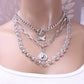 Punk street portrait coin pendant metal exaggerated thick chain butterfly multi-layer necklace