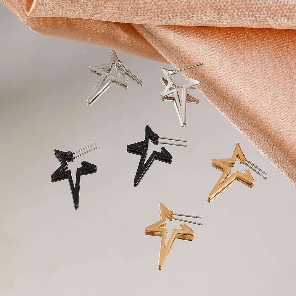 Creative metal geometric earrings exaggerated trend street shooting hollow star earrings unisex