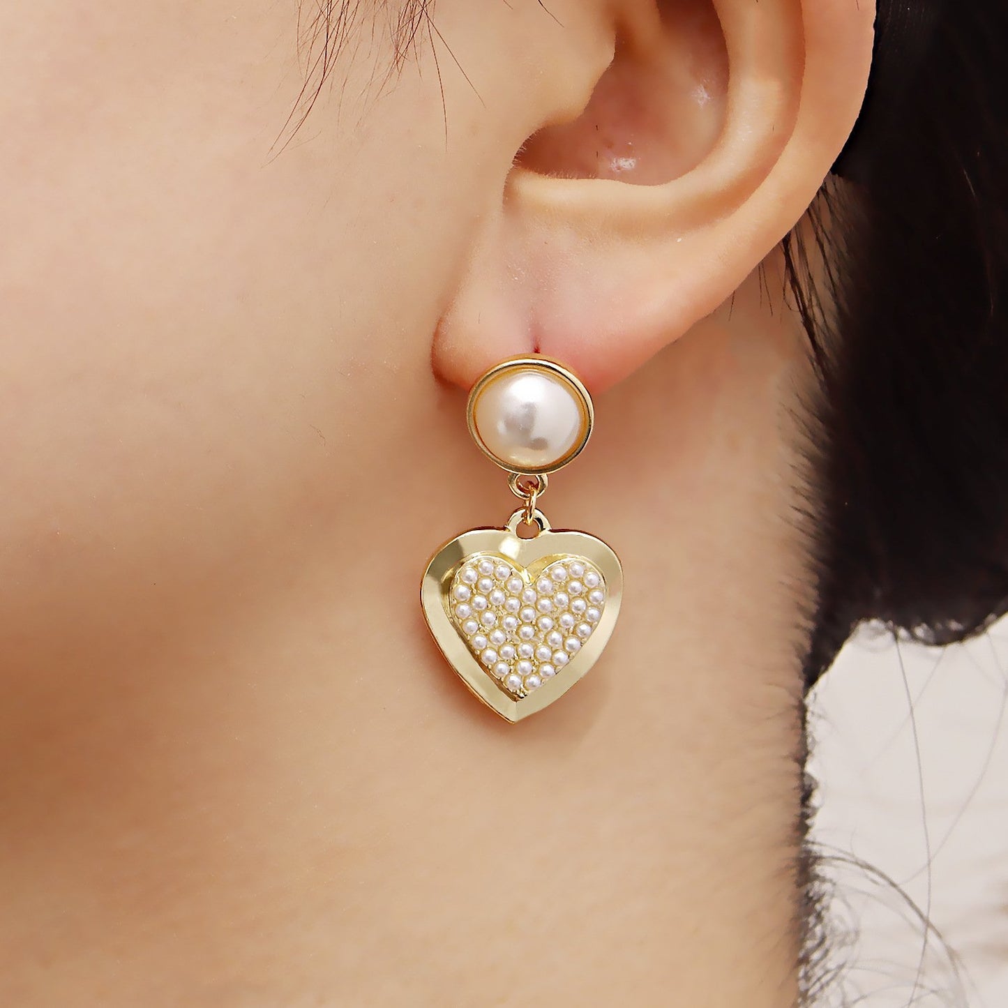 Jewelry beautiful imitation pearl love pendant earrings female hot girl ins trend earrings