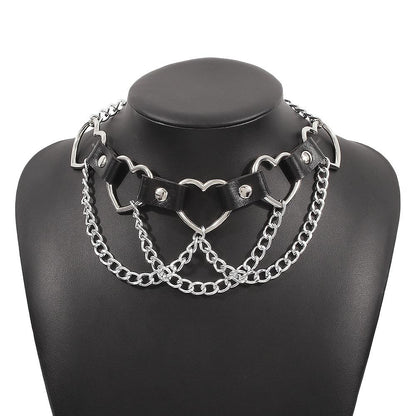 N9892 Hip Hop Punk Exaggerated Necklace Metal Texture PU Love Necklace Trendy Cool Personality Clavicle Chain
