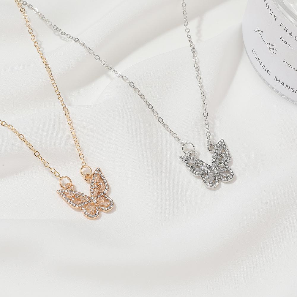 Hollow-out butterfly necklace female super fairy celebrity micro-inlaid zircon necklace ins tide net red butterfly clavicle chain
