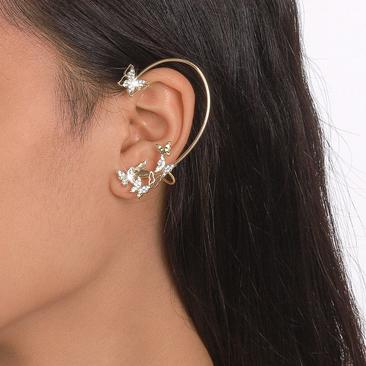E1697 Jewelry French Elegant Butterfly Rhinestone Earrings Net Red Fairy Geometric Earrings