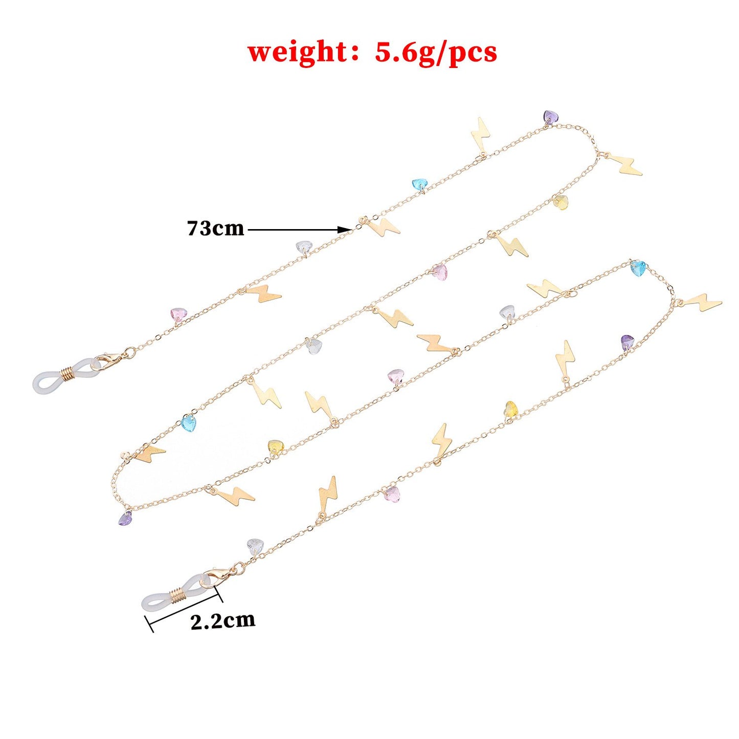 Jewelry Fashion Color Rhinestone Gemstone Glasses Chain Versatile Metal Lightning Pendant Glasses Accessories