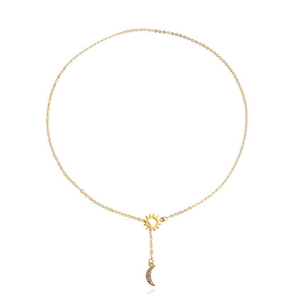 Jewelry Fashion Personality Moon Pendant Necklace Clavicle Chain Trendy Cool Design Sense Necklace
