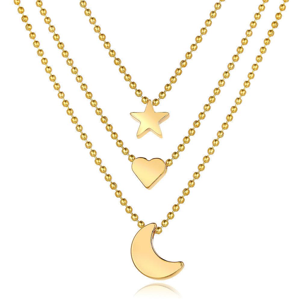Women's Bohemian Clavicle Chain Star Moon Love Heart Pendant Multilayer Necklace Jewelry