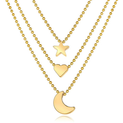 Women's Bohemian Clavicle Chain Star Moon Love Heart Pendant Multilayer Necklace Jewelry
