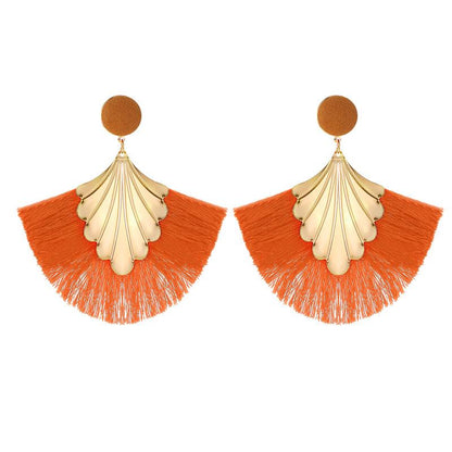 Earrings Bohemian fan-shaped tassel earrings fashion ripple design temperament exaggerated earrings